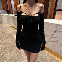 Nouvelle Arrivée Corée du Sud Dongdaemun – Robe Mini Fourreau Longue en Maille Élégante, Ajustée, à Lacets et Découpes, Col Halter, pour l'Automne