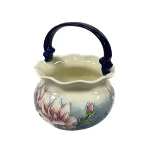2023 vendita calda ceramica fatta a mano pizzico vaso di fiori stile coreano succulente vaso di fiori in porcellana cesto scrivania bacino in vaso verde
