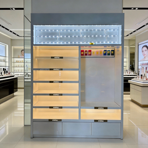 Sistema de Estanterías Modernas para Exhibición en Tiendas, <span class=keywords><strong>con</strong></span> Iluminación LED, Estantes de Madera y Mueble Base para Boutique de Ropa, Farmacia - Product Image 2