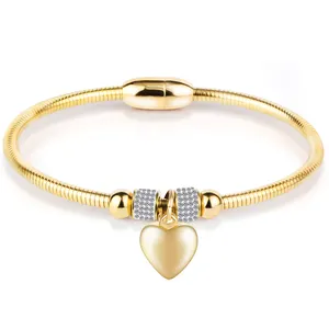 Europese Originele Nieuwe Crystal Heart Shape Charm cross rvs Armbanden Armbanden Sieraden Cadeau Voor Vrouwen