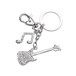 Portachiavi a Forma di Chitarra Elettrica Cromata, Elegante Moschettone in Lega di Zinco con Stampa Offset, Senza Confezione - Product Image 1