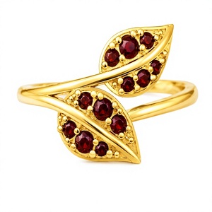 Garnet <b>CZ</b> Leaf Stackable 925 Sterling Silver Gold Plated Handmade Elegant Engagement <b>Ring</b> For Women - Product Image 1