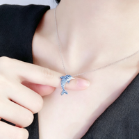 Collier pendentif en argent 925 plaqué rhodium avec micro-incrustation, design dauphin en cristal, tendance, pour femmes