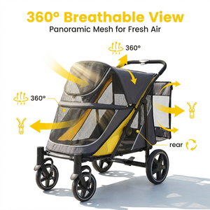 รถเข็นสัตว์เลี้ยงแบบพับได้ ขนาดกลางและใหญ่ สำหรับสุนัขและแมว โครงเหล็กกล้าคาร์บอน ผ้าอ๊อกซ์ฟอร์ด 4 ล้อ รับน้ำหนักได้ 60 กิโลกรัม - Product Image 4
