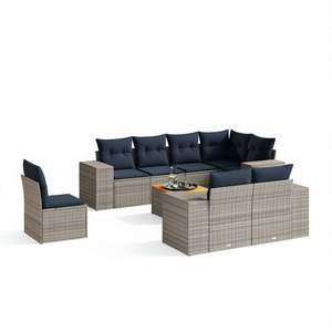 Conjunto de Sofá de Jardín de Ratán Sintético Gris con Cojines, 9 Piezas, Muebles de Exterior de Diseño Contemporáneo - Product Image 1