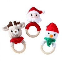 Série de Noël : Accessoire apaisant pour bébé, anneau de doigt en polyester tissé durable, motif dessin animé (Père Noël, renne, bonhomme de neige, clochette, animal)
