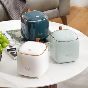 Cubo de basura de escritorio con botón pulsador, 4L, cuadrado, con tapa abatible, contenedor de almacenamiento de residuos para uso en mesa de centro - Product Image 1