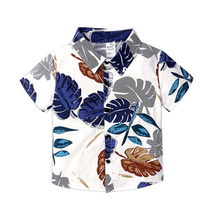 Ensemble de vêtements pour enfants, chemise à manches courtes à motifs de feuilles d'été et pantalon court blanc, vêtements décontractés pour garçons, vente chaude, provenant de Chine - Product Image 2