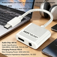 Adaptateur de charge audio USB-C 3.1 direct usine, conception 2-en-1, son HiFi, PD 60W, cuivre sans oxygène, certifié CE RoHS COMTANG