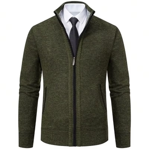 Cardigan à col roulé zippé boutonné en molleton respirant pour homme à manches longues en jacquard brodé personnalisé - Product Image 2