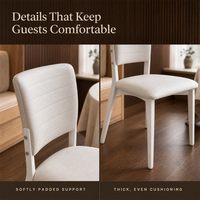 Chaise Tuck Line en lait de riz, dossier à points de couture et assise en mousse sur pieds fins pour coin traiteur, salle de dégustation et hall d'accueil