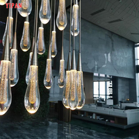 Lustre en verre personnalisé en forme de goutte d'eau pour villa, salon, plafond haut