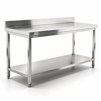Table de travail à double niveau en acier inoxydable avec crédence, table de préparation pour cuisine commerciale avec étagère inférieure