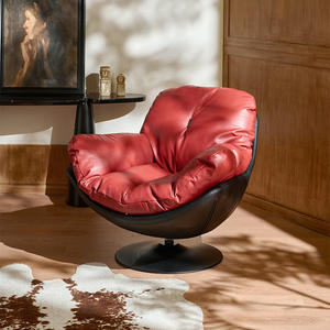เก้าอี้โซฟาเดี่ยวสไตล์อิตาลีหนังสีแดงเก้าอี้หมุนได้ห้องนั่งเล่นเก้าอี้ดีไซน์เนอร์ตกแต่งบ้านสไตล์โมเดิร์นเรโทร - Product Image 1