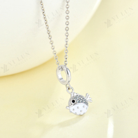 Vente en gros de pendentifs en forme de poisson-globe en argent sterling 925 avec zircon bleu, émail, accessoires pour la fabrication de bijoux, bracelets et colliers