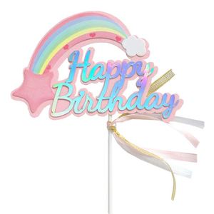 Adornos de Papel para Pastel de Cumpleaños con Diseño de Arcoíris, Decoración para Pastel - Product Image 3