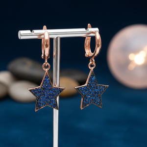 <b>Dangle</b> Clip on Star Design CZ Stone <b>Earrings</b> Turkish Wholesale 925 Sterling <b>Silver</b> Fine Jewelry - Product Image 3