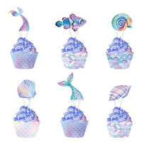 24 décorations de gâteaux + 24 moules à cupcakes en forme de coquille de tortue marine pour la décoration de fêtes d'anniversaire sur le thème des sirènes pour filles