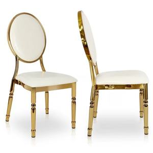 Gold Plating White Leather Wedding <b>Dining</b> <b>Chair</b> <b>Stackable</b> Event Furniture for Party Banquet Living Room Apartment Park Use - Product Image 2