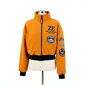 Women Crop Top Polar Fleece <b>Jacket</b> 320 GSM Premium Polyester Fleece Mustard Custom Embroidery Chenille Patch OEM ODM - Product Image 1
