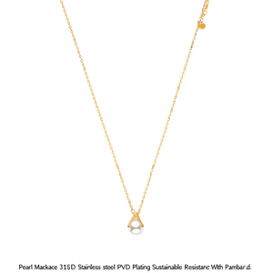 Pearl <b>Necklace</b> 316L Stainless Steel PVD Gold Plating Sustainable Resistant <b>Chain</b> With Pearl Pendant - Product Image 2