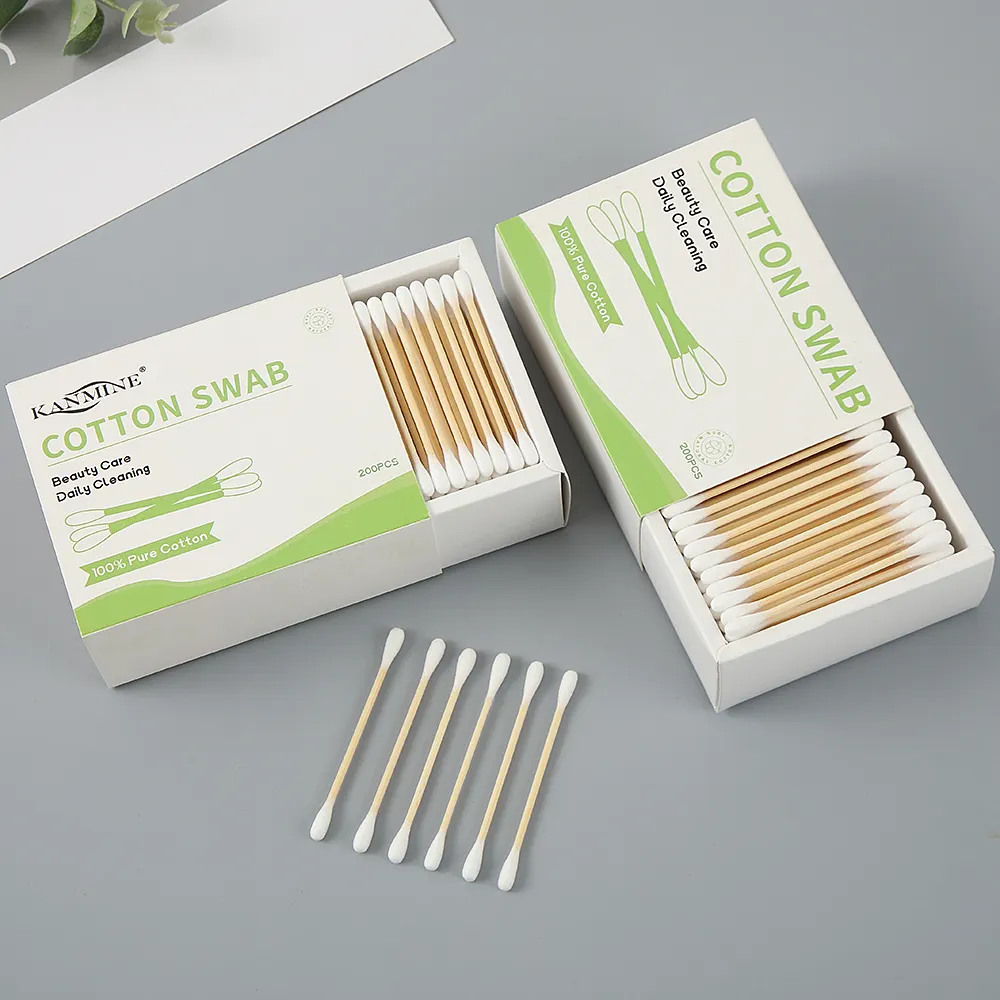 Personnalisé 200 Pièces Q Tips Biodégradable Écologique Bambou Bâton Coton Bourgeons Avec Whlite Tiroir Boîte