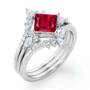 Bague en argent sterling 925 plaqué or 18 carats, solitaire classique, double couronne, rubis de 1,25 carat, taille princesse, rubis créé en laboratoire, zircon - Product Image 4