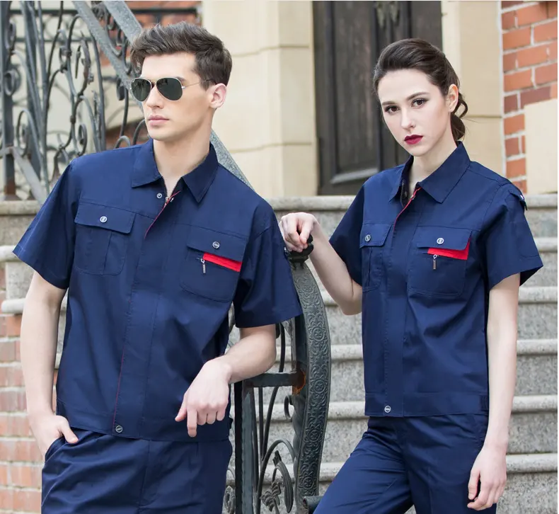 custom Summer short sleeve breathable mechanic work clothing suits workwear tc uniforms with logo for men and women