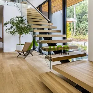 Modern Residence L Shaped Indoor Stair Mono Stringer Wood Tread Staircase