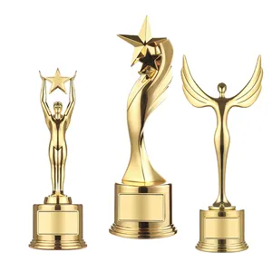 Custom 3d Gold Star Trofee Metalen Award Lasergravure Gesneden Sporttrofeeën