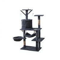 Arbre à chat tout-en-un en panneau de densité pour le dropshipping, avec lit confortable, étagère, tour et hamac, style épuré