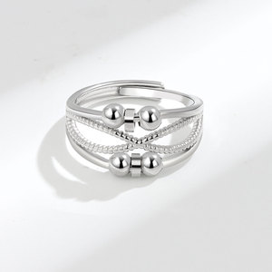 Bagues anti-ternissement en cuivre plaqué rhodium écologiques, ajustables, avec perles rotatives porte-bonheur, bijoux anti-anxiété pour femmes, vente en gros - Product Image 4