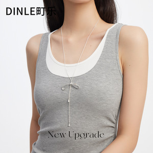 DINLE Women's <b>Bow</b> Tassel Necklace Adjustable Zinc Alloy Sweater Chain Leisure <b>Gift</b> Accessory - Product Image 1