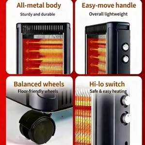 Radiateur infrarouge à quartz portable autoportant 220V 1200W/2400W en plastique et métal avec contrôle mécanique et protection contre l'overchauffement et la basculation - Product Image 3