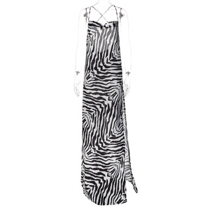 Sexy Summer Spaghetti Strap Side Split Long Beach Dress Women Travel Open Back Zebra Print Dress - Product Image 6