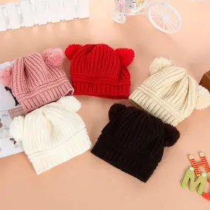 Chapeaux en tricot de coton hiver funky nouveau-né bébé bonnet tricoté pompon chapeaux