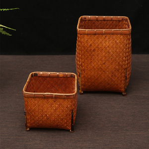 Handmade <b>Bamboo</b> Woven Square Storage <b>Basket</b> With Legs Tall Lacquered For Living Room Office Organizer Guizhou Origin - Product Image 1