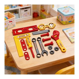 Ensemble d'outils de construction interactifs, établi en bois, boîte à outils, jouet d'ingénieur, perceuse, jeu d'imitation, jouet éducatif pour le développement et l'apprentissage - Product Image 4