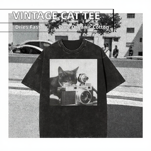 Camiseta Unisex Vintage de Fotógrafo para Impresión, Negra Lavada, Oversize, Casual, Holgada, Manga Corta, 100% Algodón Orgánico de Alta Calidad - Product Image 2