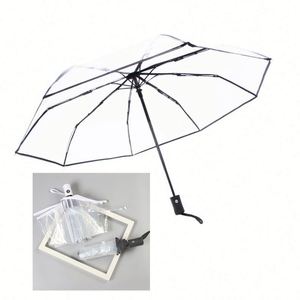 Parapluie pliant transparent personnalisé avec logo, entièrement automatique, ouverture et fermeture automatiques, pour la pluie et les mariages - Product Image 1
