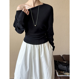 Juzhi – <span class=keywords><strong>pull</strong></span> tricoté à <span class=keywords><strong>col</strong></span> <span class=keywords><strong>bateau</strong></span> pour femme, couleur unie, minimaliste, coupe cintrée, manches longues, nouvelle collection début d'automne, 559-1 - Product Image 3
