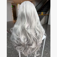 Perruque Lace Front Synthétique 5x5 en Fibre Haute Température Résistante à la Chaleur, Ligne de Cheveux Naturelle, Sans Colle, 24 Pouces, Ondulée, Châtain Foncé, avec Frange
