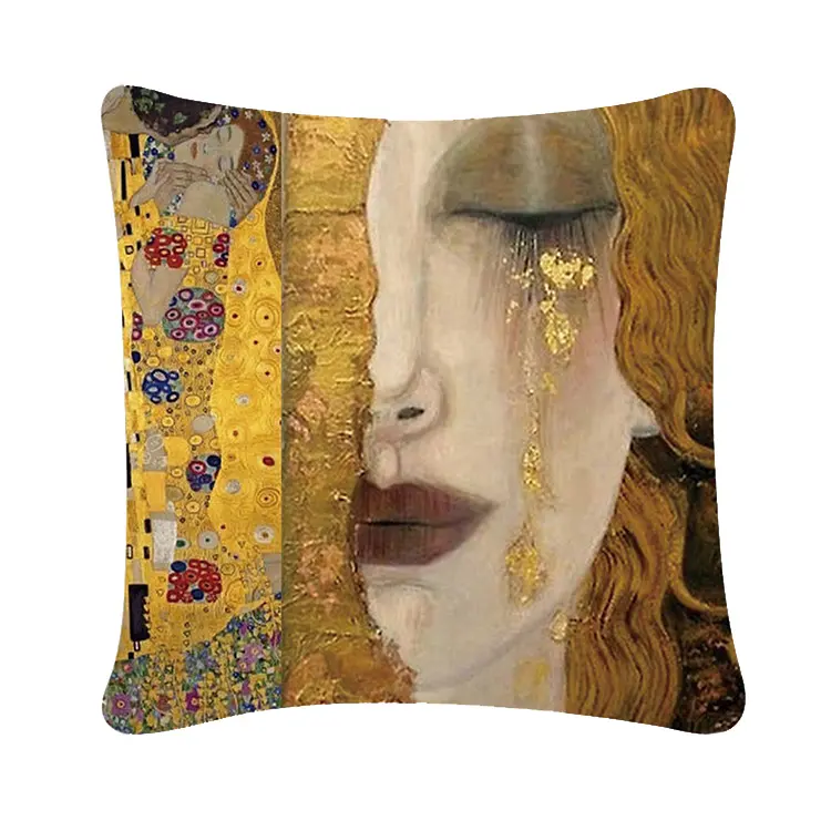 Fodera per cuscino del personaggio della federa del cuscino di tiro della stampa della pittura di Klimt del modello dell'oro astratto per la sedia