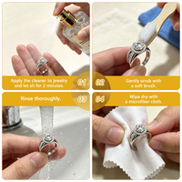 Nettoyant liquide pour bijoux de luxe 30 ml, kit de nettoyage naturel avec brosse et chiffon de polissage pour bagues, colliers en or, argent et diamants