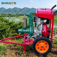 Pompe à eau centrifuge diesel portable sur chariot, monophasée, haute pression 50m, pour la lutte contre la sécheresse, l'approvisionnement en eau des montagnes et l'irrigation agricole
