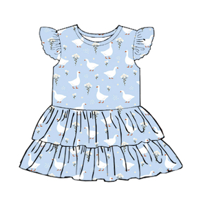 Robe à volants en soie de lait pour filles, robe à manches bouffantes personnalisée pour tout-petits - Product Image 3