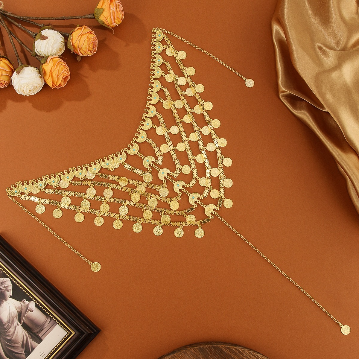 Coins Head Chain with Gold Sequin Tassel - Festive Hair  display picture 1