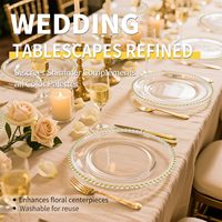 Lot de 12 assiettes décoratives rondes en plastique transparent de 13 pouces avec bordure perlée dorée pour mariage, fête, maison et décoration de table