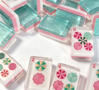 Set Mahjong Amerika dengan Kotak Portabel, Ubin Berlapis Warna Pink Hijau, Desain Artistik Bergaya, Cocok untuk Hiburan Pesta Liburan