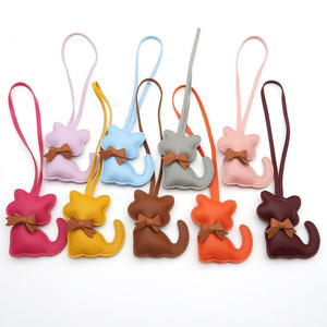 2025 Pu Leather Cute Bow Cat Pendant With Strap Bag Accessory Handbag Hanging Tag Fashion Luxury Gift Keychain Bag Charms